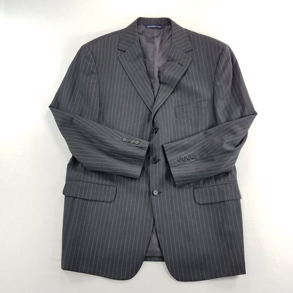 Coppley Suit Gray Pinstripe 2-Pc 44R 38x30.5 Bill Paul Pure Wool Blazer Jacket - Picture 2 of 8